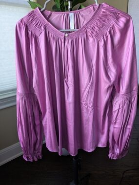 Mango Peasant Blouse with Smocked Yoke